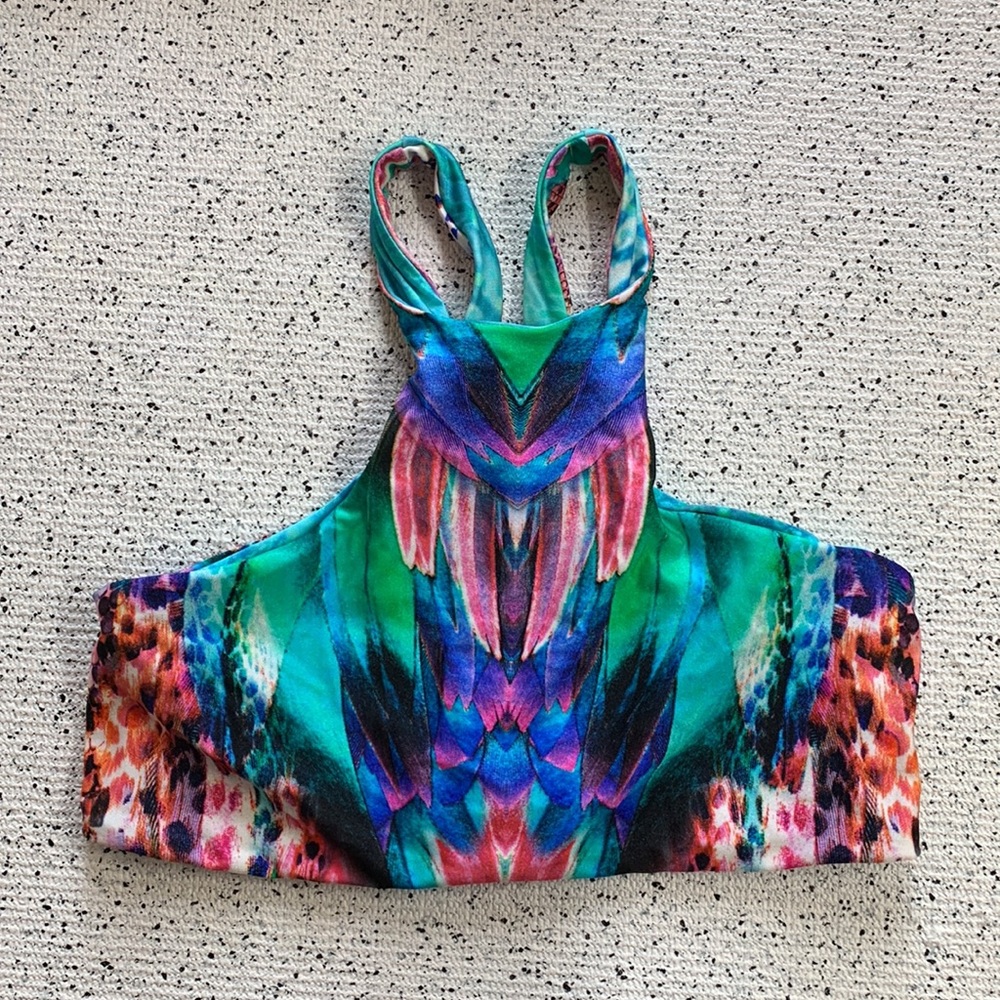 Luli Fama Reversible Feathers and Scales Bikini Top
